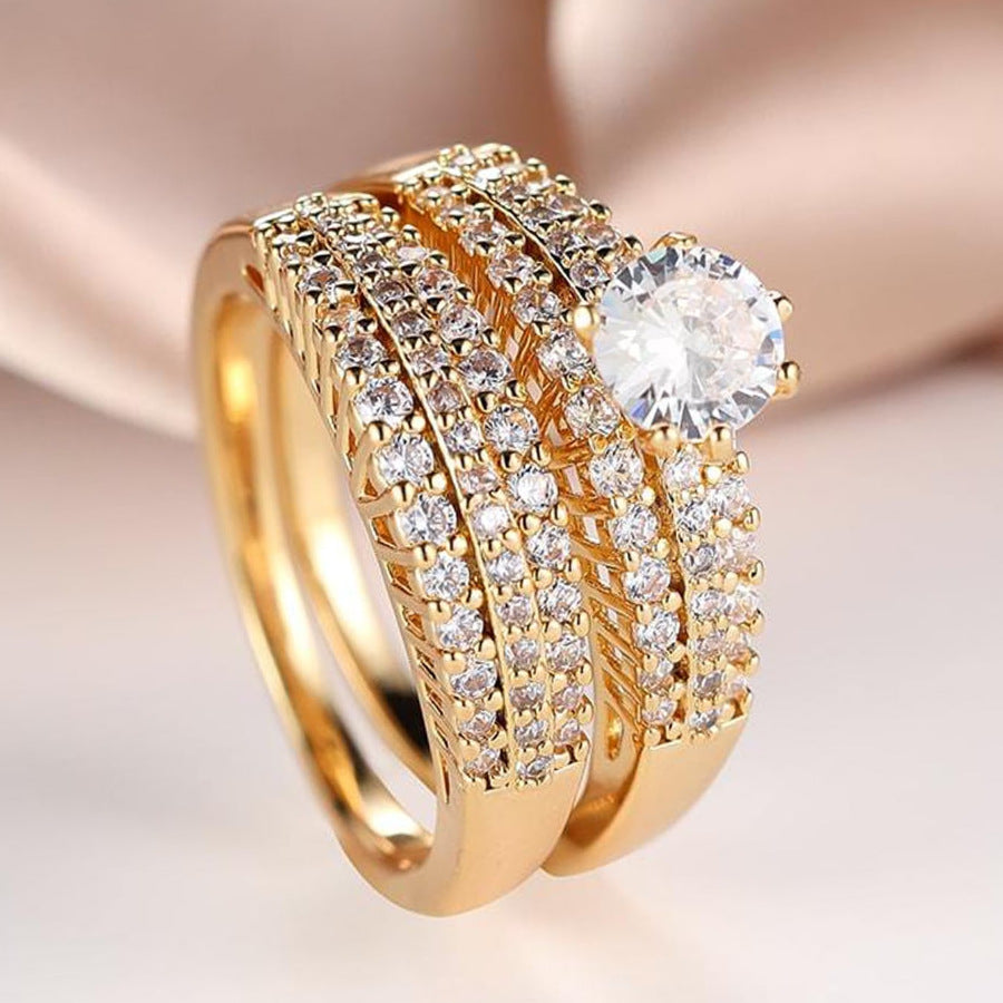 Ensemble de Bagues pour Couple à Double Couches en Zircon – Style Tendance et Éclat Luxueux