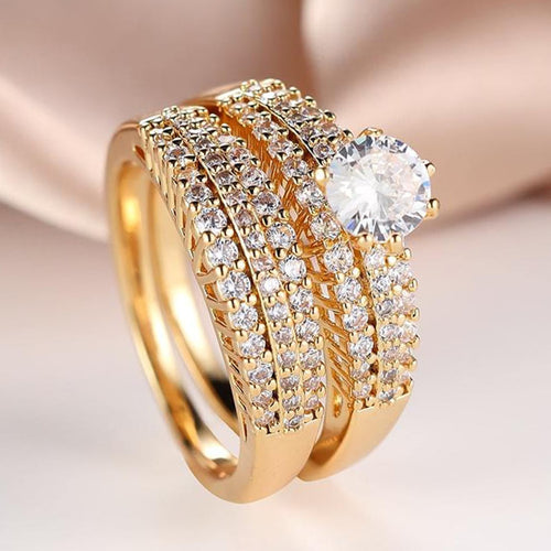 Ensemble de Bagues pour Couple à Double Couches en Zircon – Style Tendance et Éclat Luxueux