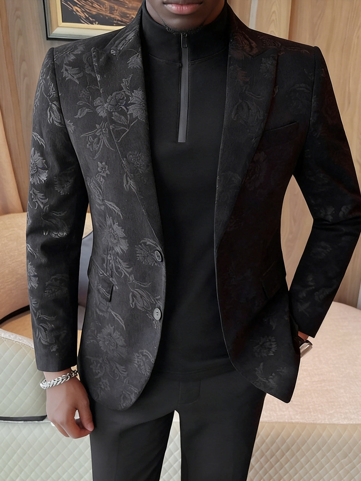 Blazer Homme Slim Fit à Motif Fleuri