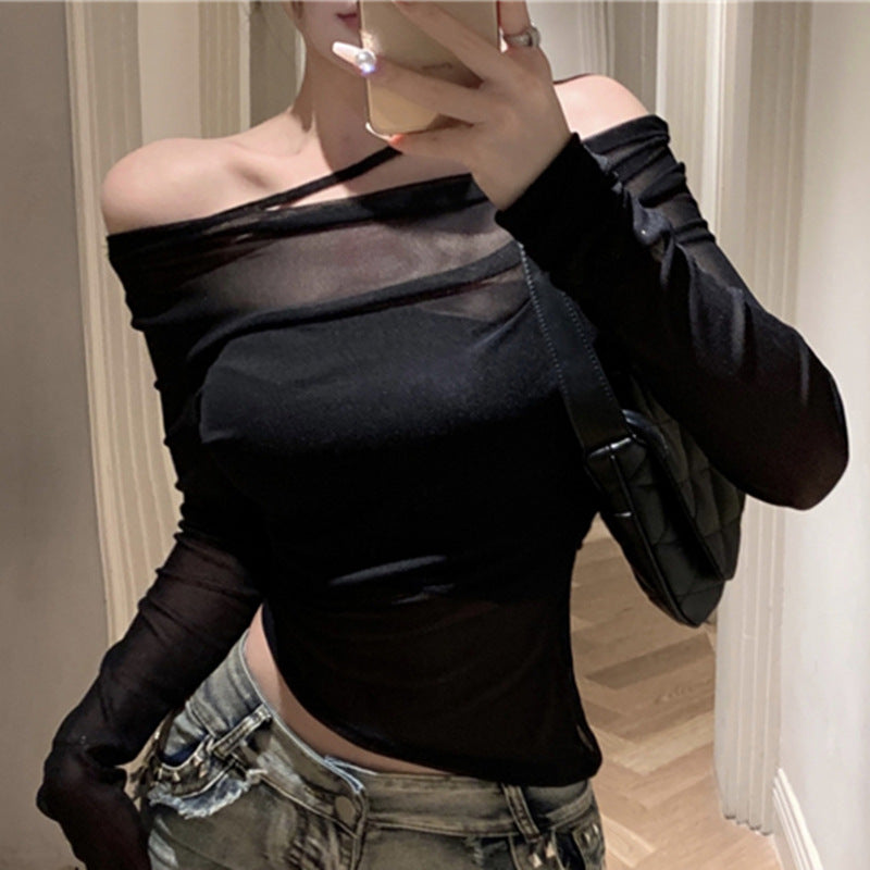 ✨ Ensemble Femme 2 Pièces – Top Bandeau & T-shirt Mesh Épaules Dénudées ✨