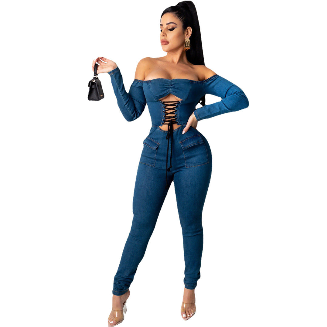 Combinaison Femme – Denim à Bretelles et Épaules Dénudées