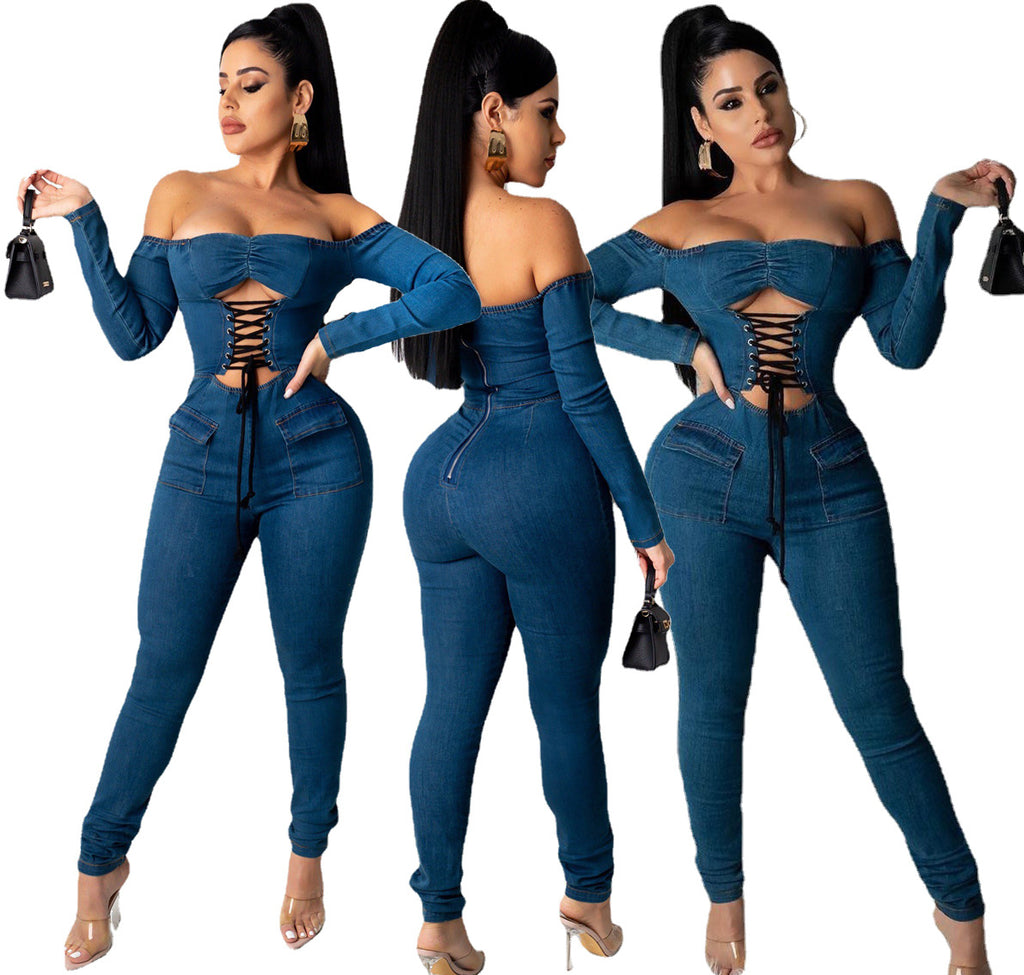 Combinaison Femme – Denim à Bretelles et Épaules Dénudées
