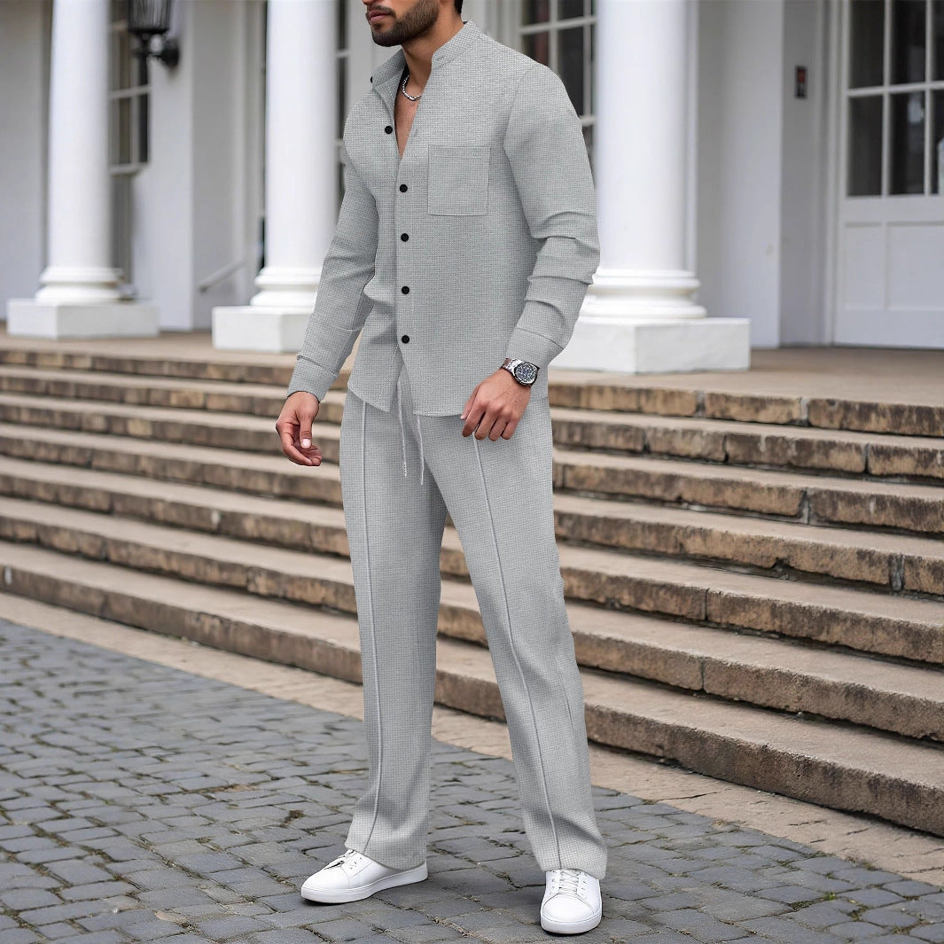 ✨Chemise à col montant et pantalon long, ensemble décontracté✨