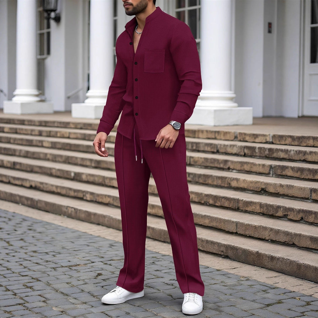 ✨Chemise à col montant et pantalon long, ensemble décontracté✨