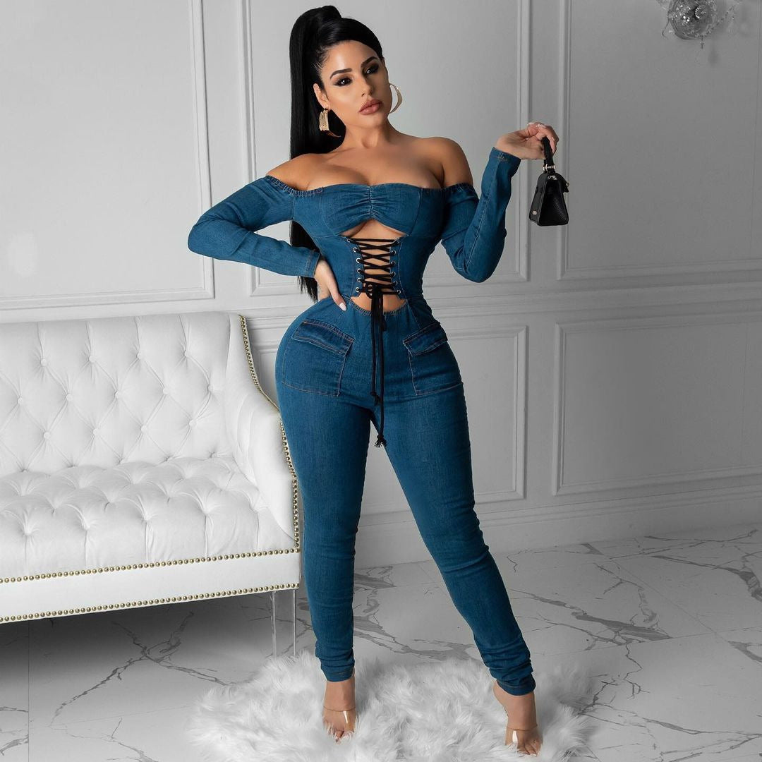 Combinaison Femme – Denim à Bretelles et Épaules Dénudées
