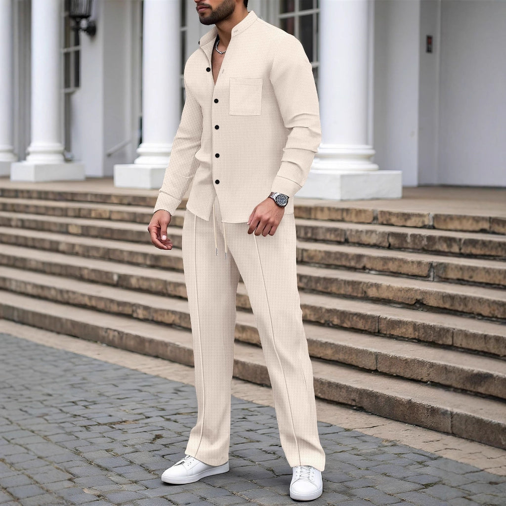 ✨Chemise à col montant et pantalon long, ensemble décontracté✨