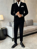 Costume Homme en Velours – Col Cranté Double Boutonnage, Deux Pièces