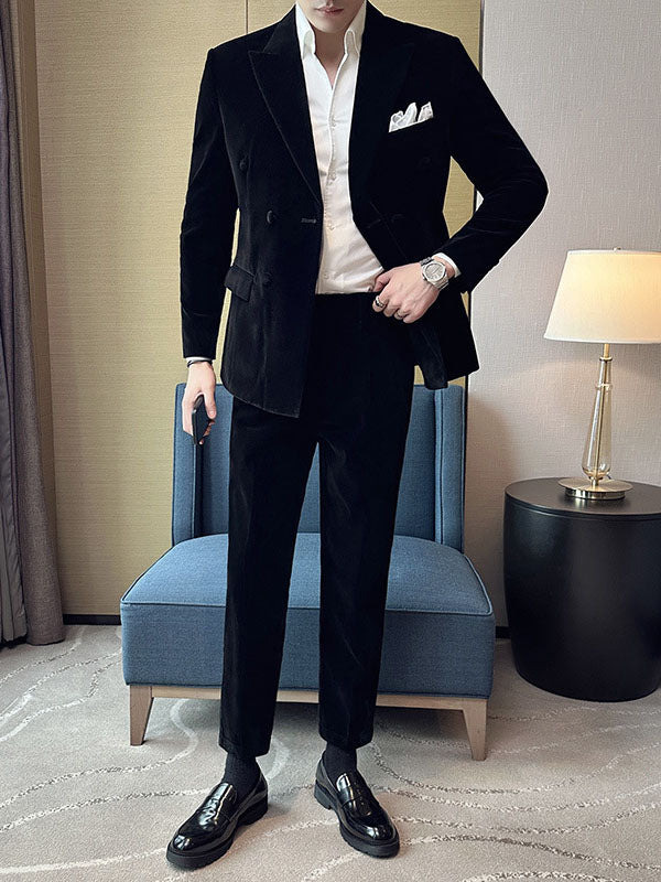Costume Homme en Velours – Col Cranté Double Boutonnage, Deux Pièces