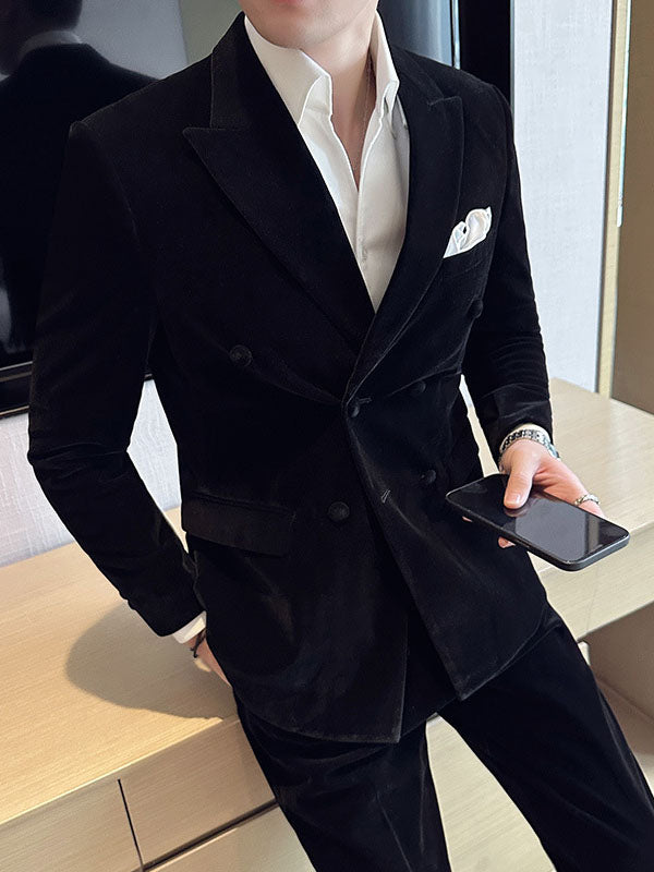Costume Homme en Velours – Col Cranté Double Boutonnage, Deux Pièces