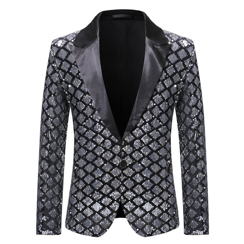 ✨ Veste Homme Scintillante – Costume de Scène ou Banquet à Sequins Diamant