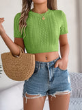 ✨ Top Court Femme – Maille Tressée & Manches Courtes ✨